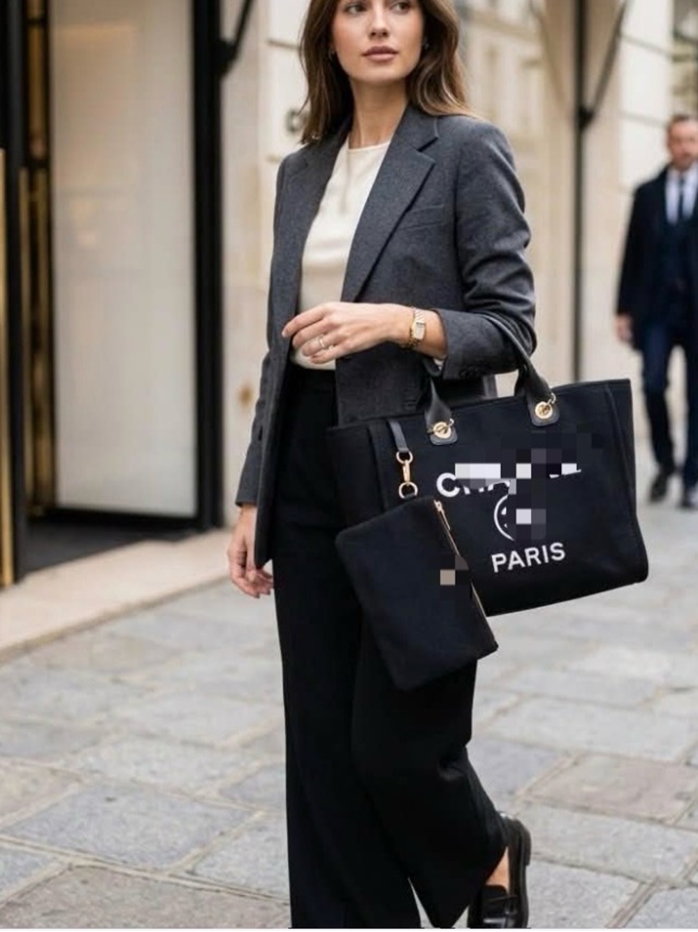 Elegant Black Tote with Gold Chain Accents